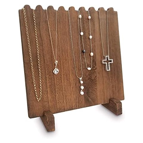 MOOCA Portable Wooden Plank Necklace Jewelry Stand for 8 Necklaces, Necklace Stand, Wood Plank Necklace Display Stand, Necklace Storage Holder, Jewelry Display Stand, Brown Color Cover
