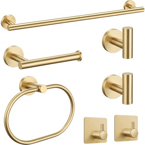 Brushed Gold Bathroom Accessories Set, 7 Pieces Gold Towel Bar Bathroom Hardware Set, 31.5 Inch...