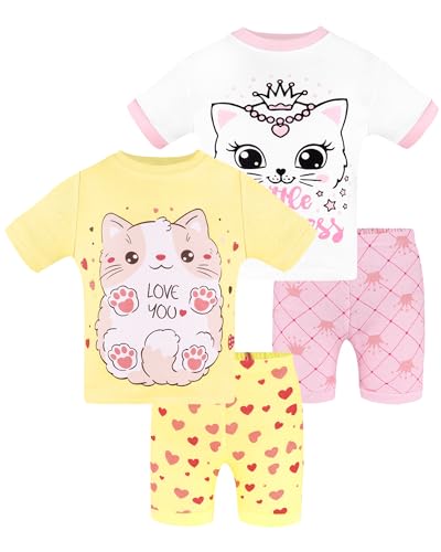 DAUGHTER QUEEN Girls Summer Pajamas Toddler Kids Short Pjs 5T Soft Cotton Pj Child Sleepwear Jammies Cat Clothes Size 5 Years Small Lounge Set Night Sleep Wear