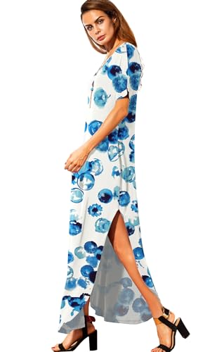 Image of GRECERELLE Women's Summer Maxi Dress Casual Loose V Neck Short Sleeve Side Split Long Dresses with Functional Pockets