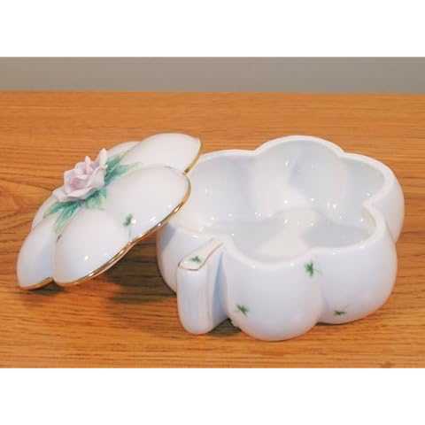 Caja de Porcelana Irlandés con Tapa de Trébol y Rosa Flores Poema Cover