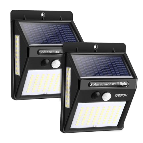 Solar Motion Sensor Light IDESION 100 LED Outdoor 3 Modes 270°Wide Angle Waterproof Solar Powered Security Night Light for Garden Fence Deck Patio Garage Yard 2 Pack