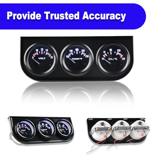 Waterwich WATERWICH-SK-SU864 Triple Gauge Kit 2 Inch 52Mm Car Meter Auto Gauge 3 In 1(Voltmeter + Oil Temp Gauge + Water Temperature Gauge Fahrenheit Dc 12V thumb #5