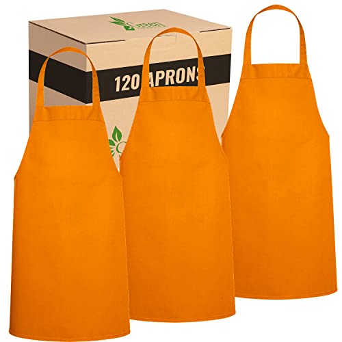 Image of GREEN LIFESTYLE 120 Pack Professional Chef Apron - Grilling Aprons for Men, Waterproof Cooking Apron for BBQ, Work or Restaurant Use, Kitchen Aprons for Women - Orange, No Pockets