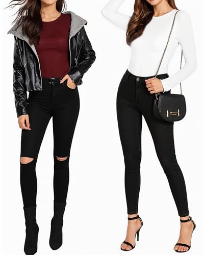 Image of Mangopop Women' Long Sleeve Ribbed Bodysuit Jumpsuits