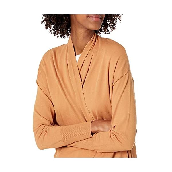 Daily Ritual Women's Fine Gauge Stretch Long-Sleeve Cardigan Sweater, Camel, XX-Large