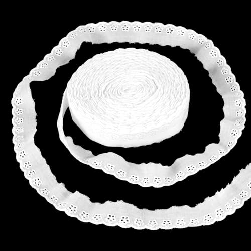 15 Yards Cotton Lace Trim White Eyelet Lace Ribbon Floral Embroidery Ruffle Laces Crochet Sewing Laces for Fabric Decorative Sewing Dress Bag Pet Clothes Decoration Craft Gift Wrapping Wedding