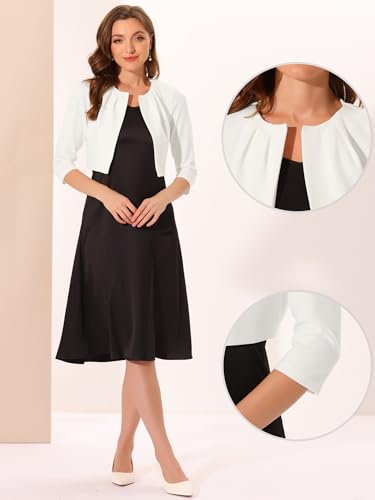 Image of Allegra K 3 /4 Sleeve Shrug Top for Women's Collarless Pleated Open Front Cropped Cardigan