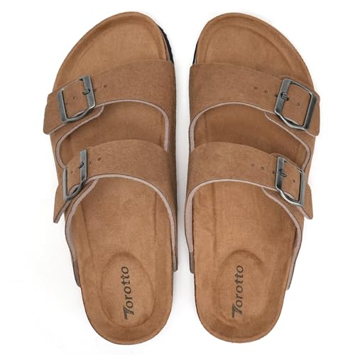 Image of Torotto Womens Slides with Cork Footbed Open Toe Adjustable Webbing Flat Sandals for Walking | Beach | Indoor