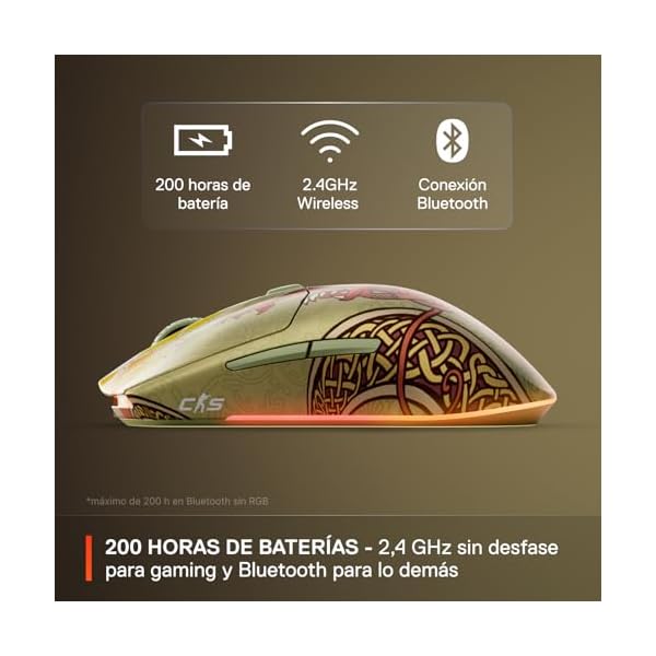 SteelSeries CS2 Dragon Lore Edition ratón inalámbrico Gaming - Counter-Strike - 2,4GHz y Bluetooth - Sensor óptico 18000 dpi TrueMove Air - hasta 200 h de batería - 80M de clics - Imagen 5