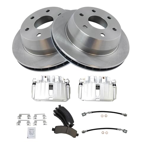 Image of TRQ Rear Brake Pad and Rotor Set Ceramic Rotors Calipers Compatible with 2002 Chevrolet Avalanche 1500 Suburban 1500 Tahoe GMC Yukon Yukon XL 1500