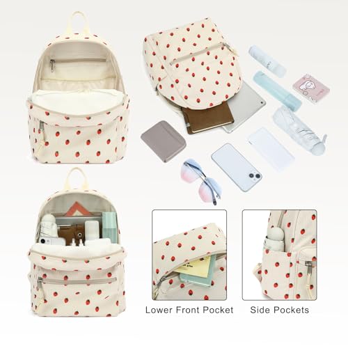 Image of Corduroy Womens Mini Backpack Girls Small Backpack Purse Fashion Casual Daypack School Bookbag (Strawberry Beige)