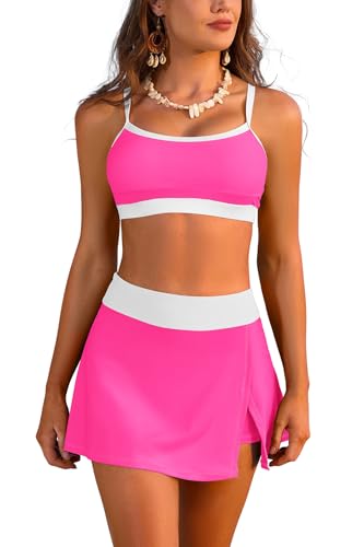 Bikini sportif 2 pièces femme taille haute avec bas jupe de bain chic et confortable