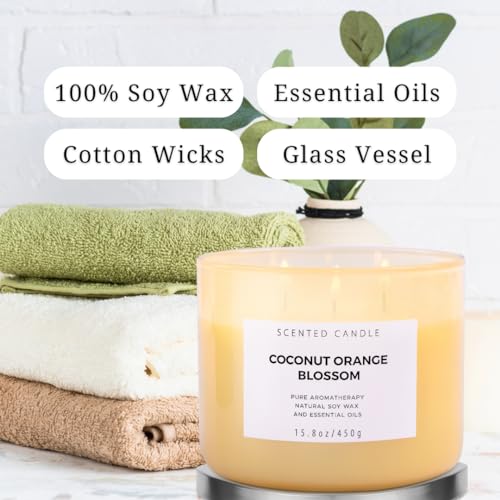 T&H COB3W01 Coconut Orange Blossom 3 Wick Candle | Highly Scented Soy Candles For Home 15.8 Oz, Summer & Tropical Scented Candle | Aromatherapy Stress Relief Candle, Relaxing Clean Burning Candle thumb #3