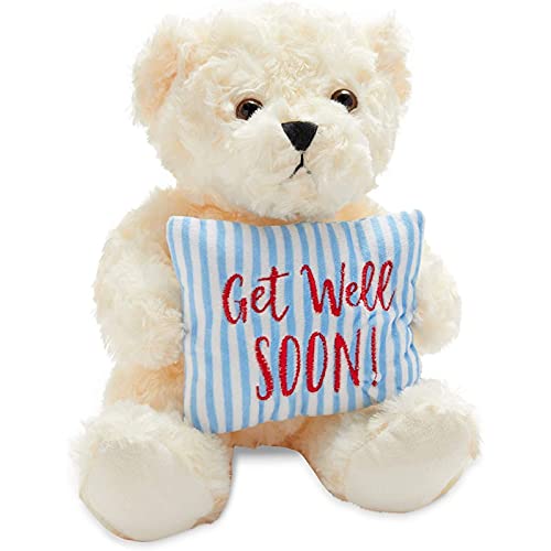 Get Well Soon Teddy Bear, Stuffed Animal Gift (9.25 x 8 x 6 in, White)