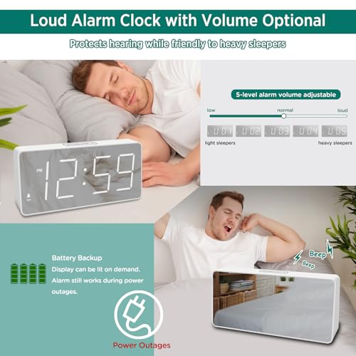 Mirror Face Large Number Alarm Clock