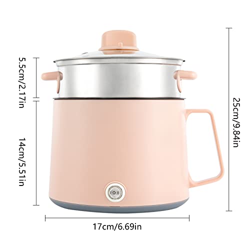 DSYOGX Mini olla caliente eléctrica de 1,7 l, mini vaporizador eléctrico con vapor, color verde/rosa, antiadherente, para cocinar al vapor, cocinar, asar (rosa)