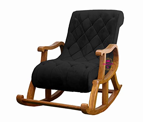 Image of CRAFTCITY Sheesham Wood Elegant Rocking Chair with Pillow and Matching Foot Stool /Living Room Chair /Rose Wood Rocking Chair /Single Seater Sofa with Footrest,Pre-Assembled (Black)