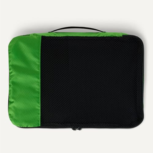 Image of Amazon Essentials 4-Piece Packing Cubes Travel Accessories Set, Luggage Organizer, Suitcase Organizer with Double Zipper, Mesh Top, Space-Saving, Polyester, Green (Previously Amazon Basics)