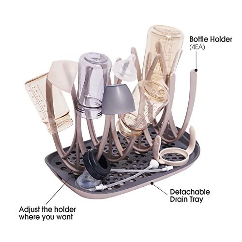 Mother-K Baby Bottle Drying Rack With Tray, Adjustable Holder For Baby Bottles, Pacifier And Pump Parts (Beige) #TOP1