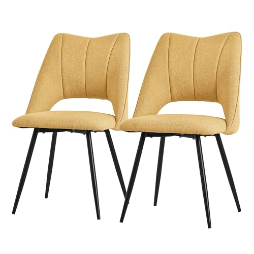 ML-Design Lot de 2 Chaises de Salle à Manger Jaune Moutarde, Assise en Polyester, Chaise Rembourrées avec Dossier et Pieds Métalliques Noirs, Fauteuils...
