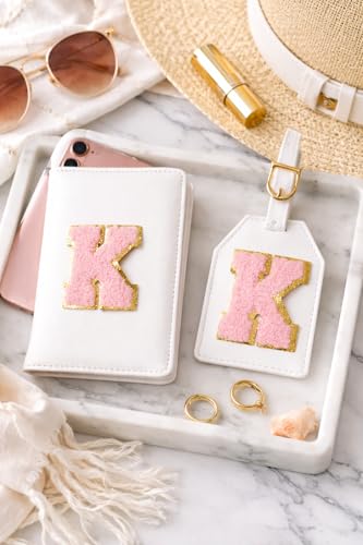 Image of Passport Cover & Bag Tag Combo | Personalized Initial Alphabet Custom A-Z Name Initial | Fits Standard Passports | Travel GiftIdeal Travel Gift for Women, Girls & Couples (White)