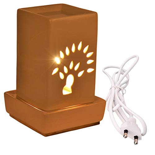 Image of Indian Fragrance Ceramic Electric Aroma Diffuser Lamp| Oil Burner Night Lamp for Home, Bedroom & Office | Decorative Fragrance Diffuser with Warm Light (Brown, Rose)