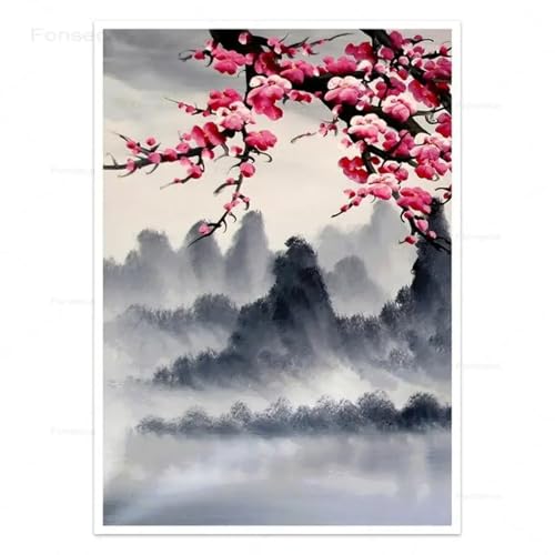 Décoration murale moderne fleurs de prunier rouge 3 cadres