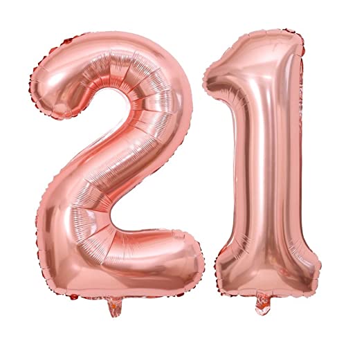 Image of 40 Inch Rose Gold 21 Number Balloons Giant Jumbo Huge 12 or 21 Foil Mylar Helium Number Digital Balloons Rose Gold Birthday Mylar Digital Balloons 12th 21st Birthday Anniversary Events Party