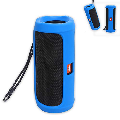Pushingbest Carrying Silicone Case for JBL Flip 4 Bluetooth Speaker. Fits USB Cable and Accessories (Blue)