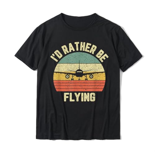 FNHXAKTA Funny Pilot Shirt ID Rather Be Flying Airplane Pilot Gift T-Shirt Cotton Mens Tops Tees Casual T Shirt Faddish Black L