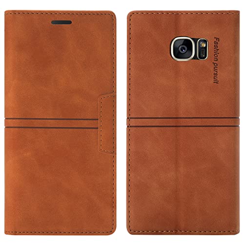 OKZone Funda para Samsung Galaxy S7 Edge, Funda Libro Samsung S7 Edge, Funda Móvil Samsung S7 Edge Magnético Carcasa Libro con Tapa de Cuero Piel para Samsung S7 Edge Funda con Tapa (Marrón)