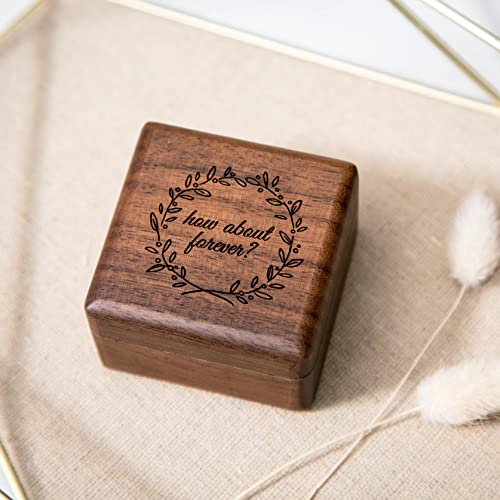 Muujee How About Forever Double Ring Box - Engraved Wooden Ring Case Box For Wedding Ceremony Engagement Proposal Ring Bearer Box - Anniversary Birthday Gift Ideas #TOP3