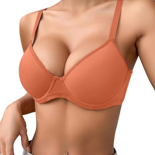 BH Damen mit Bügel Super Push Up BH mit Bügel Extrem Gepolstert Maximizer für Kleine Brüste Balconette Underwired Bra Orange 80B