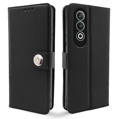 Image of Pikkme OnePlus Nord CE 4 5G Flip Cover Leather Finish | Inside TPU with Card Pockets | Wallet Stand and Shock Proof | Complete Protection Button Flip Case (Black)