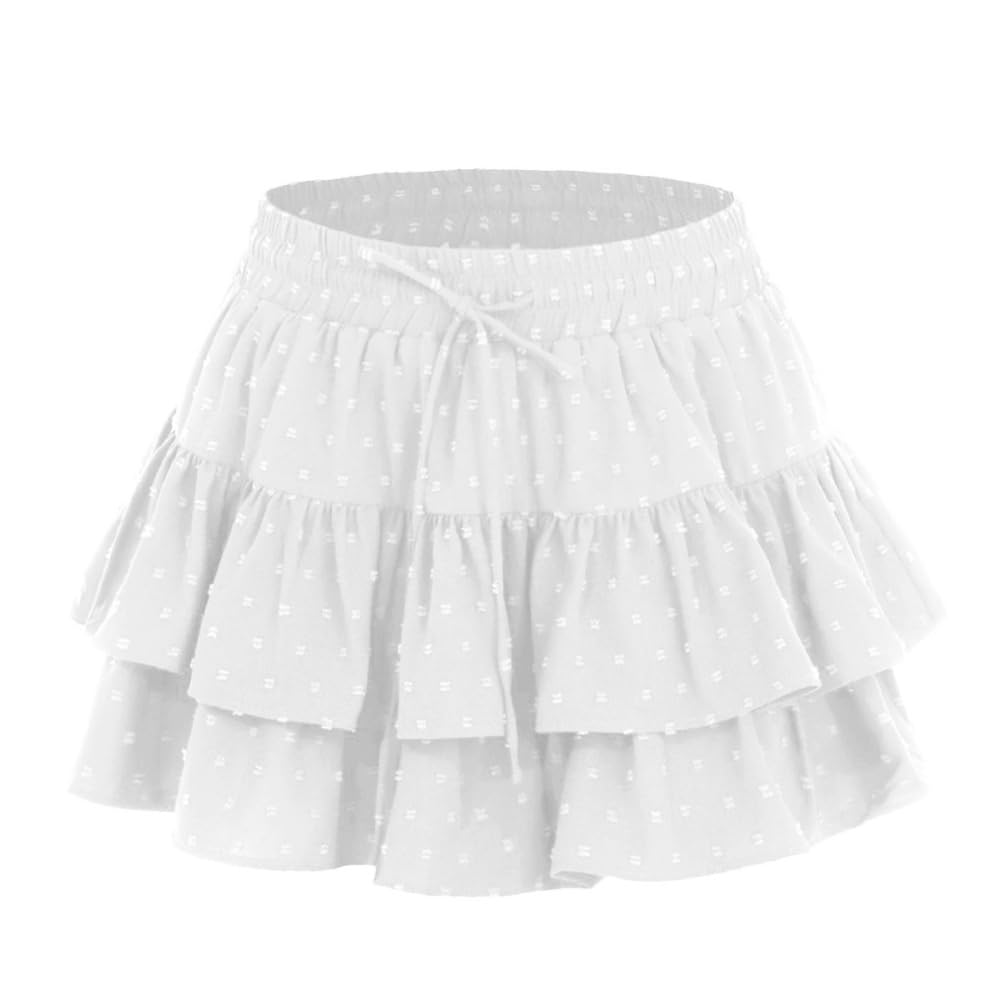 Kurz Rock Damen Sommer Elastischem Waist Rock mit Hose Lockerer Bauschiges Röcke für Damen Reise Freizeit Strand und Alltags Mini Skirt