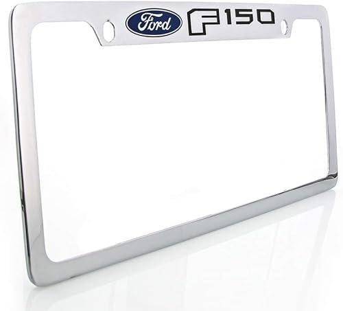 Miniatura 10 de Ford F-150 - Marco de matrícula de latón cromado con fondo ancho grabado con 2 agujeros
