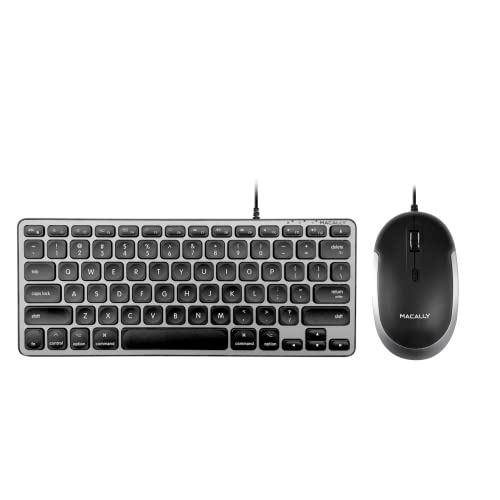 Macally Backlit Compact Keyboard and a Wired Computer Mouse, Sleek and Clean