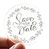 100 x Save the Date Metal Labels Real Silver Foil Embossed Transparent Stickers Shower Party Invitation Stickers Round Self Adhesive Silver Foil Labels 1.6 inch