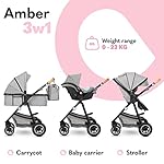 LIONELO Amber Kinderwagen 3 in 1 Kombikinderwagen Set sportlicher Sitz fester Babywanne Autositz Tasche Moskitonetz Regenschutz XXL-Dach mit Sonnenschutz (GRAU)