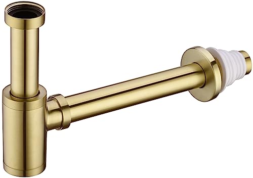 Lista de Lavabos encastrados , tabla con los diez mejores. 44 BSTIIU Sifón P-Trap Redondo de Latón 1 1/4, Kit de Drenaje Ajustable para Lavabo de Baño, Drenaje Decorativo de Pared, Oro Cepillado