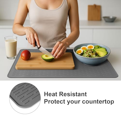 Image of Stove Top Cover for Electric Stove- Range Covers for Electric Stove,Silicone XXL Dish Drying Mat, Glass Cooktop Covers, Flat RV Range top Mats (Gray, 30 inchx21 inch)