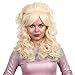 FantaLook 80s Long Curly Vintage Cosplay Wig with Bang for Women 60 70s Queen Costume for Halloween Party (Blonde)