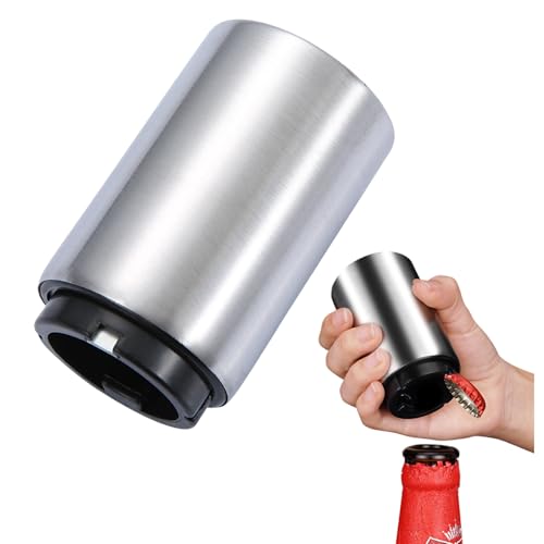 Automatic Beer Opener (Black), Magnetic Stainless Steel Automatic Novelty Press Down Bottle Opener for Soda Cola Cap Top Bottle Caps Remover Men