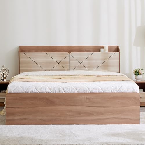 Image of Home Centre Leon Bond King Bed with Hydraulic Storage (PU Paint Finish) - Brown, Engineered Wood