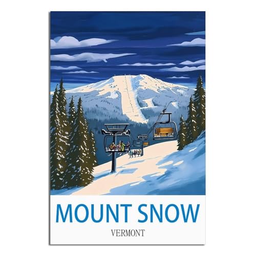 Poster Vermont Mount Snow affiche vintage en toile Premium pour décoration murale