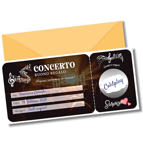 EQUIK PRODUCTS Buono regalo concerto, musica | Biglietto gratta e vinci personalizzato | Regalo coppia, regalo San Valentino, regalo Natale, regalo anniversario | Biglietto a grattare (CONCERTO)