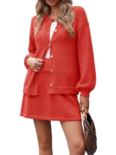 Tankaneo Womens 2 Piece Sweater Skirt Set Casual Long Sleeve Cardigan Outfits Knit Skirts Matching Lounge Sets2