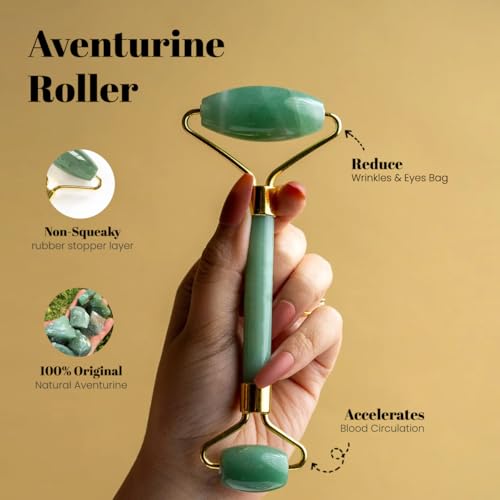 Image of ROSELYNBOUTIQUE Gua Sha Facial Tools & Face Roller Original Face Massager for Puffiness Wrinkless Skin Care Routine - Self Care Gift for Men Women (Aventurine)