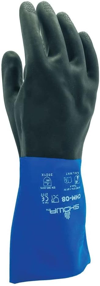 SHOWA CHM Neoprene Over Natural Rubber Latex Chemical Resistant Safety Glove with Cotton Flock Liner, Food Safe, 26 Mil Thick
